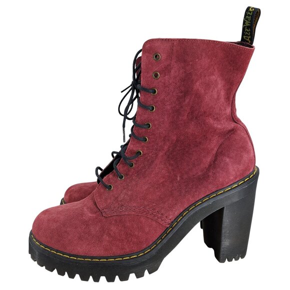 Dr Martens Kendra Platform Heeled Lace Up Boots Size 11 Wine Red Combat Leather - Picture 4 of 14